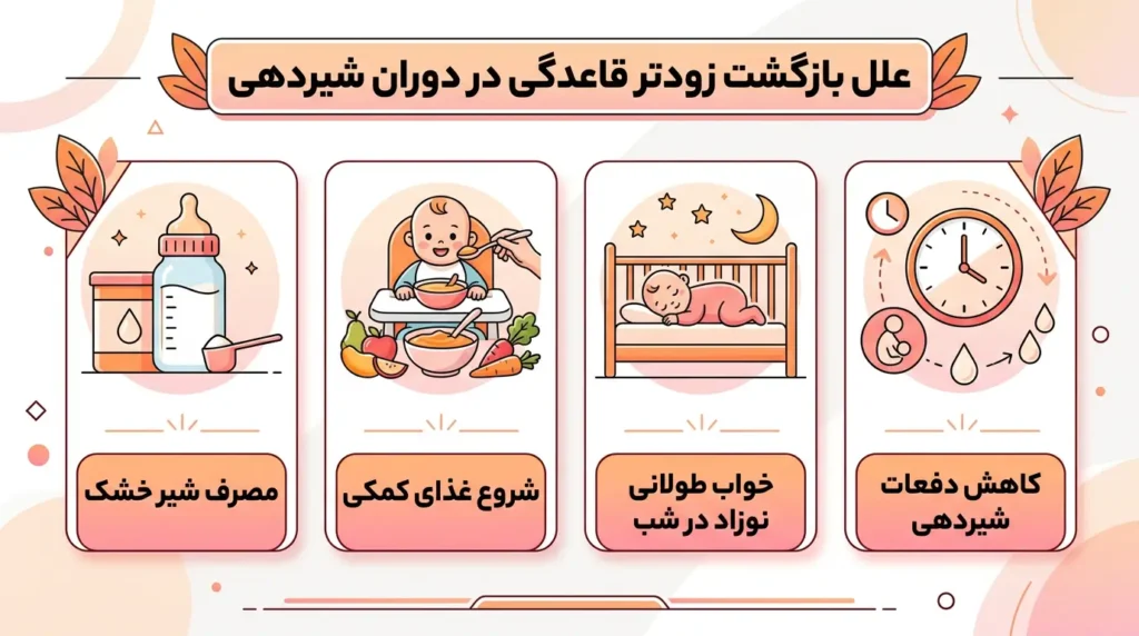 اینفوگرافیک عوامل بازگشت زودتر پریود در دوران شیردهی