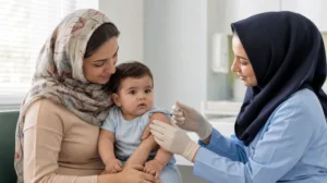جدول واکسیناسیون کودکان؛ مادر ایرانی و نوزاد در مرکز واکسیناسیون